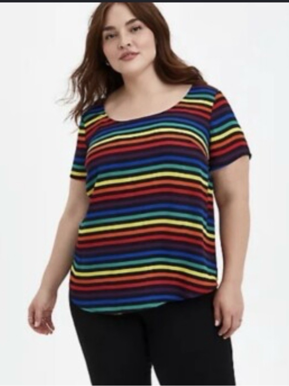 Torrid Rainbow Striped Short Sleeve Top - Picture 1 of 6